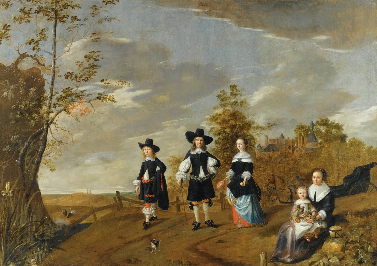Et familieportrett i et landskap før Kasteel Duurstede av Christiaen van Colenbergh