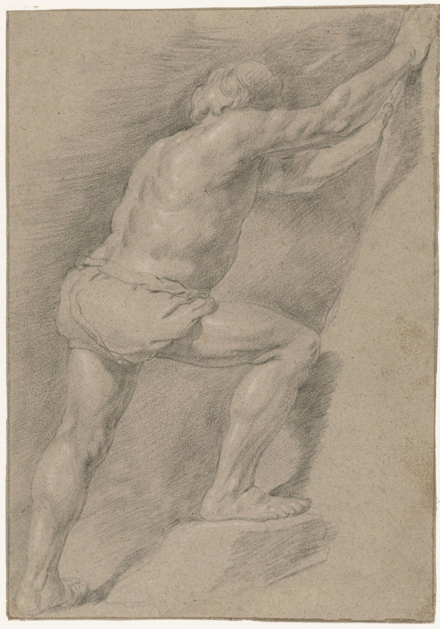 Studie av en naken mann med hevet bein av Christiaen Gillisz. van Couwenberg (attributed to)