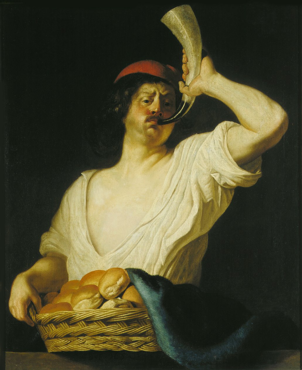 En baker som blåser i hornet, 1650. av Christiaen van Couwenbergh