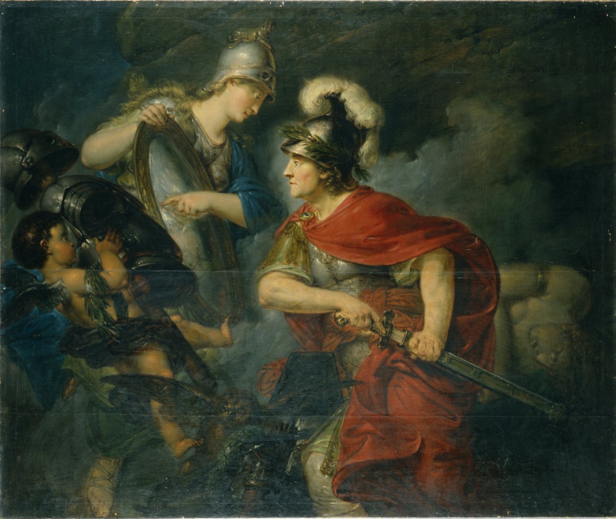 Minerva viser sin misunnelse i det polerte skjoldet av Bernhard Rode