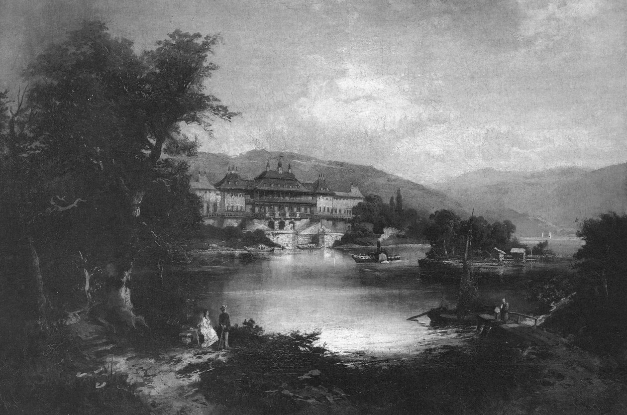 Utsikt over Pillnitz slott med dampbåt av Christian Friedrich Gille
