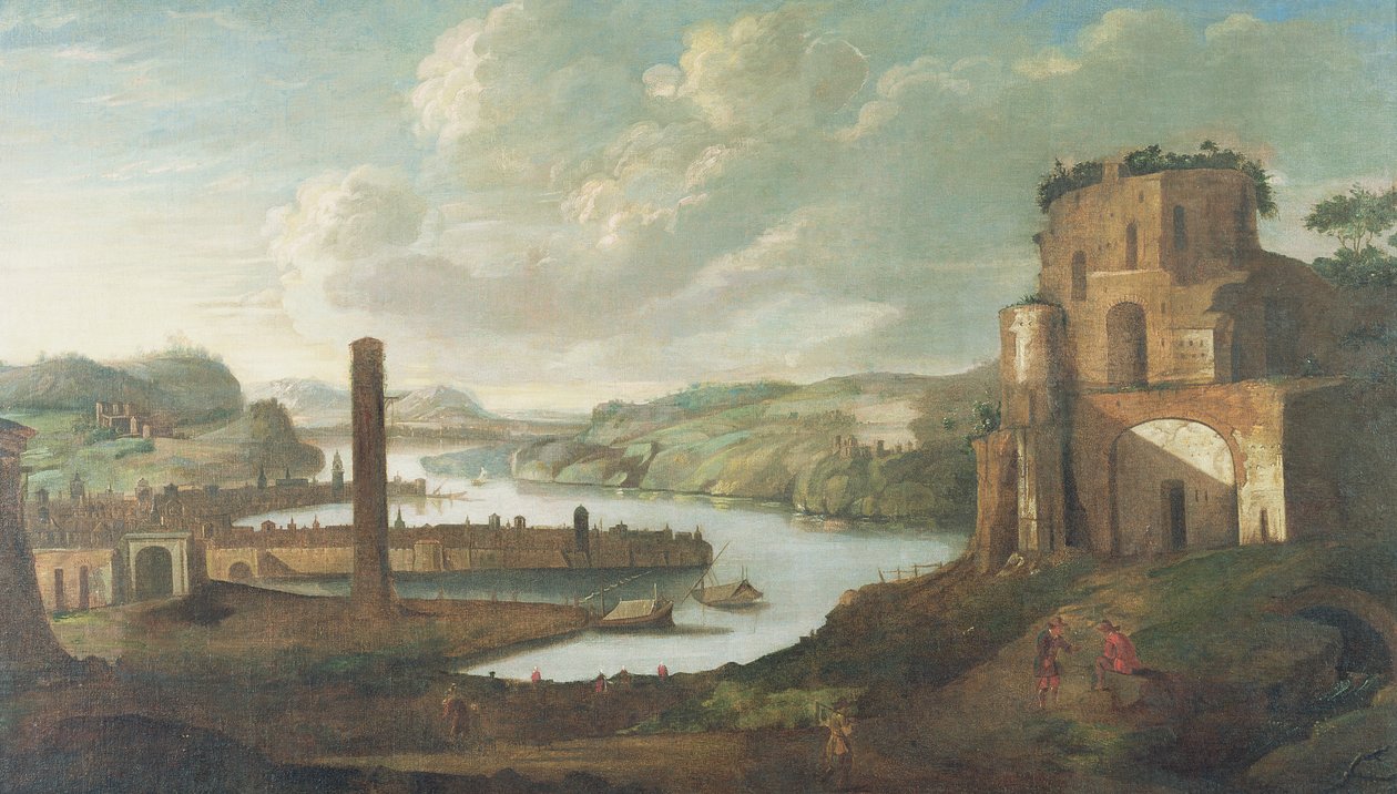 Havnescene av Christian Georg Schutz