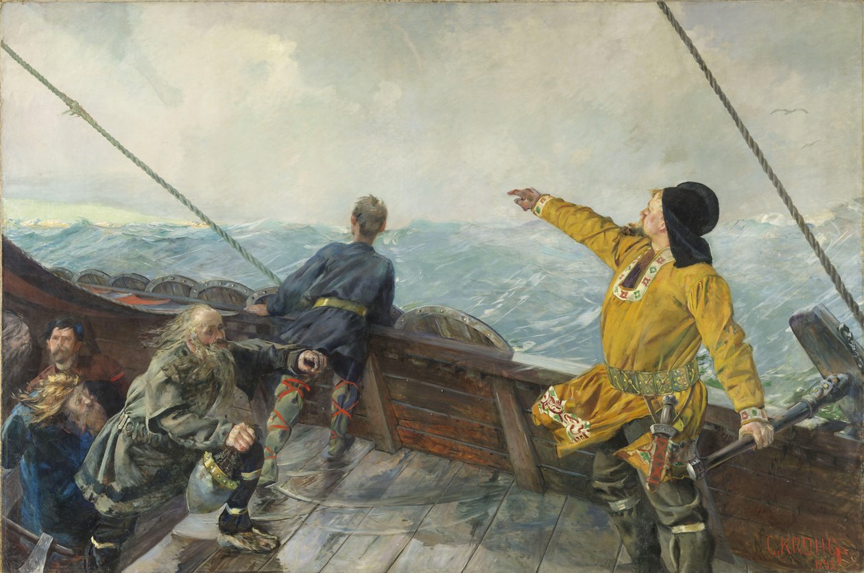 Leif Eriksson (10. århundre) ser land i Amerika, 1893 av Christian Krohg