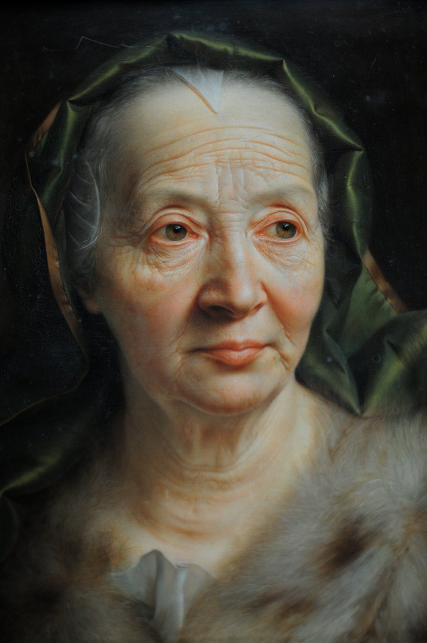 Portrett av en gammel kvinne med et grønt skjerf av Christian Seybold