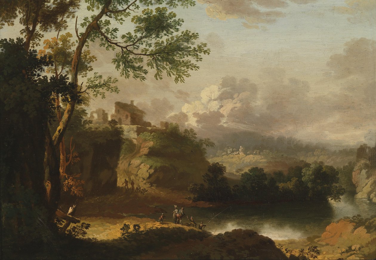 Fjellandskap med elv og figurer av Christian Wilhelm Ernst Dietrich