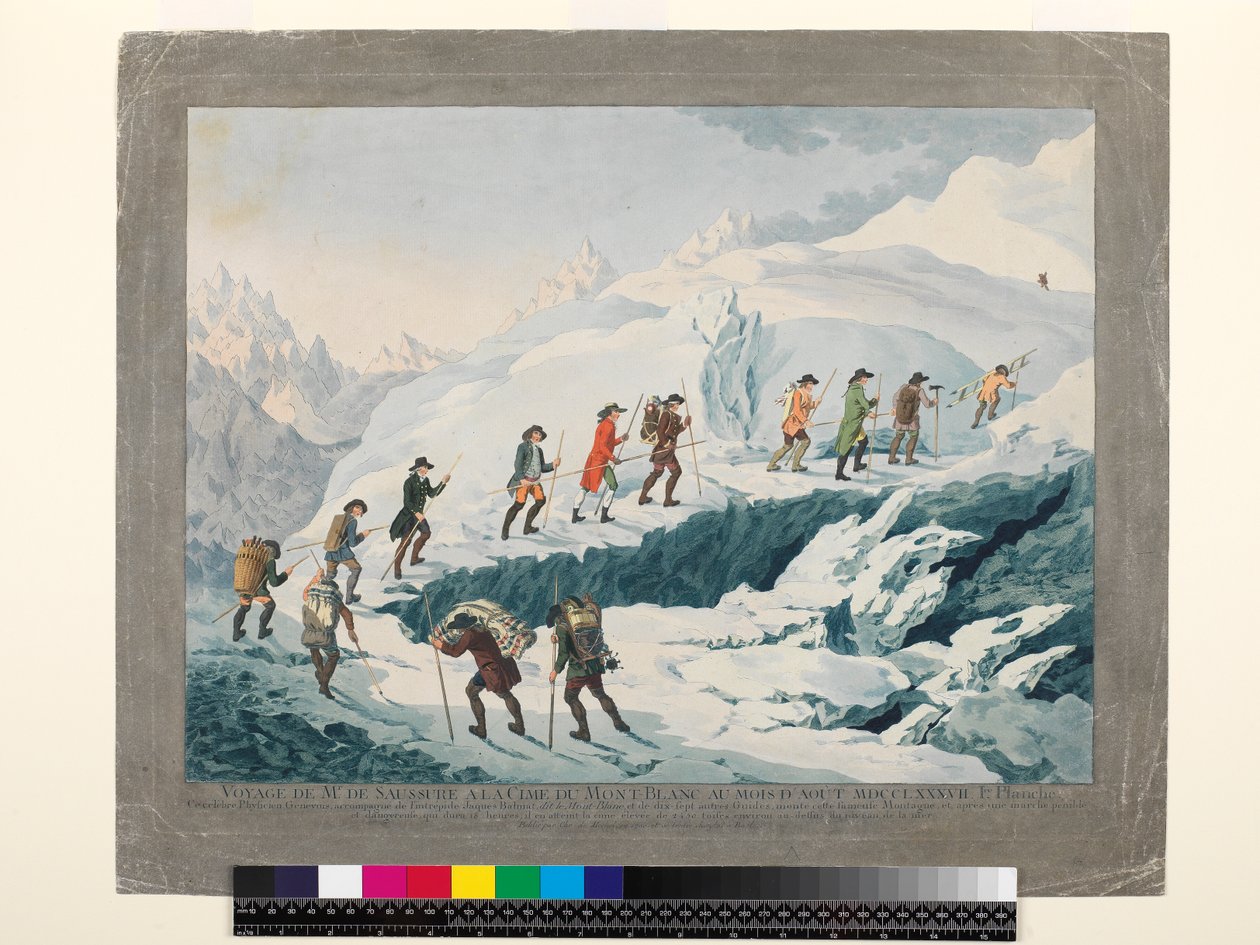 Valentine-Richards. Ascent of Mont Blanc av M. de Saussure i august 1787, ca. 1790 (trykk) av Christian von Mechel