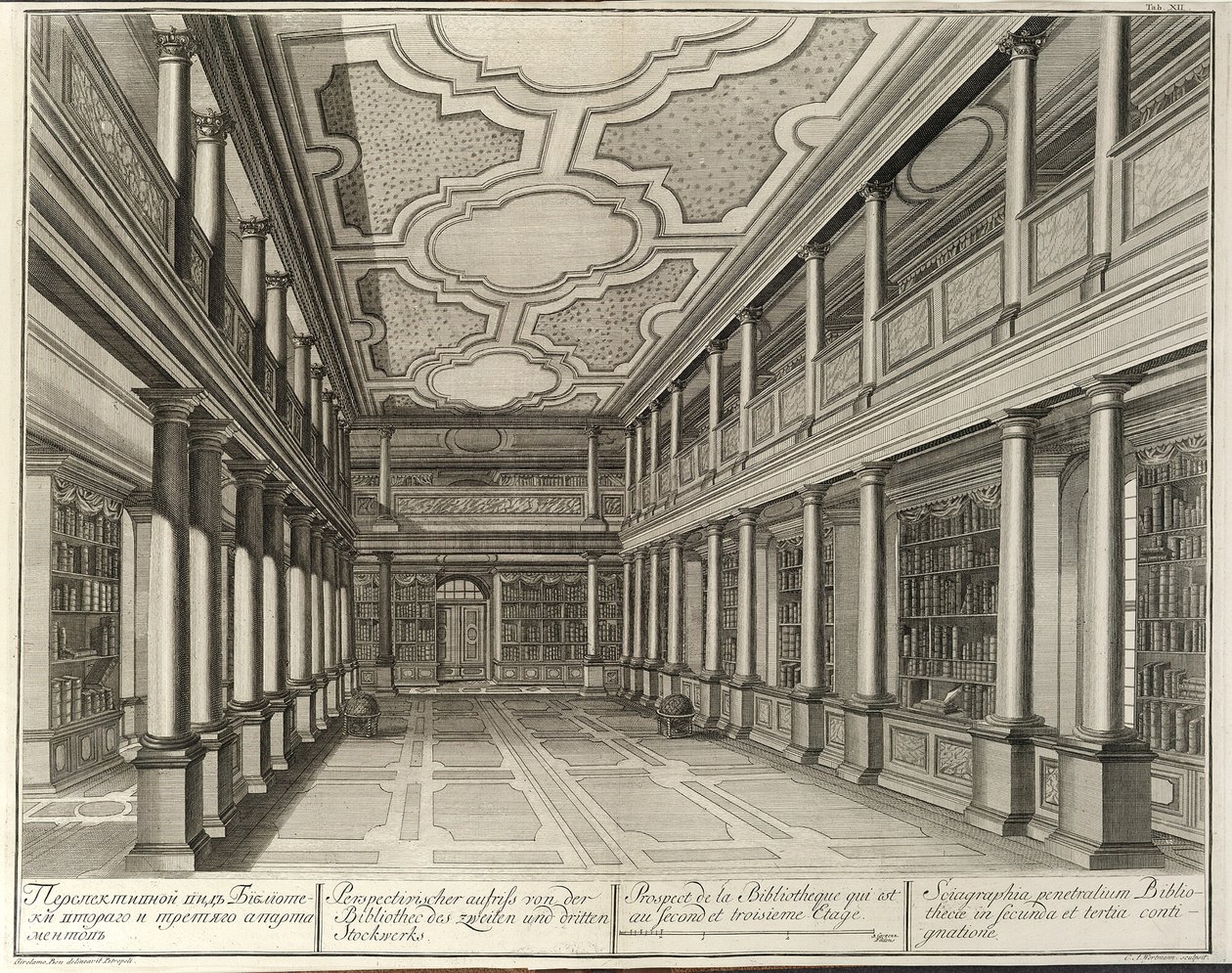 Bibliotek Fra: Bygningen til Imperial Academy of Sciences, 1741 av Christian Albrecht Wortmann