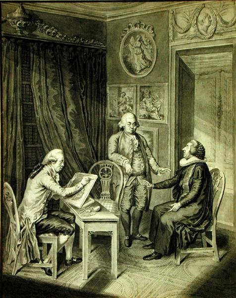 Christian Andreas Georg Stottrupp (1789-1835), pastor Sturm og Philipp Emanuel Bach (1714-88) (indisk blekk på papir) av Christian Andreas Georg Stottrupp