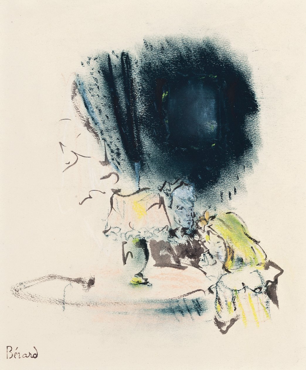 Sous la Lampe, illustrasjon for Gigi, ca. 1949 (pastell, pensel og blekk på papir) av Christian Bérard