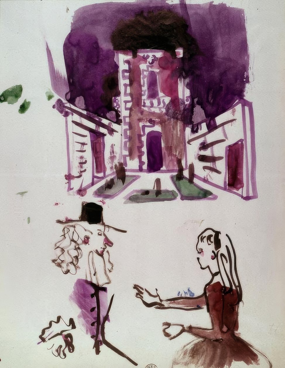 Scenedesign og figurer av Dorante og Angélique av Christian Bérard