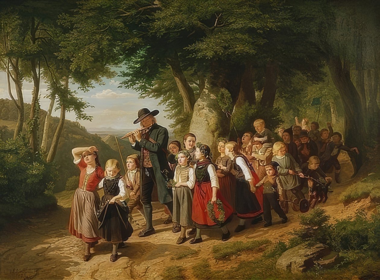 Kommer hjem fra skolefestivalen. 1852 av Christian Eduard Boettcher