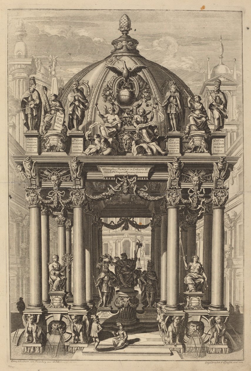 Triumfbue for Lotharius II av Christian Engelbrecht and Johann Andreas Pfeffel, after Peter Schubert von Ehrenberg