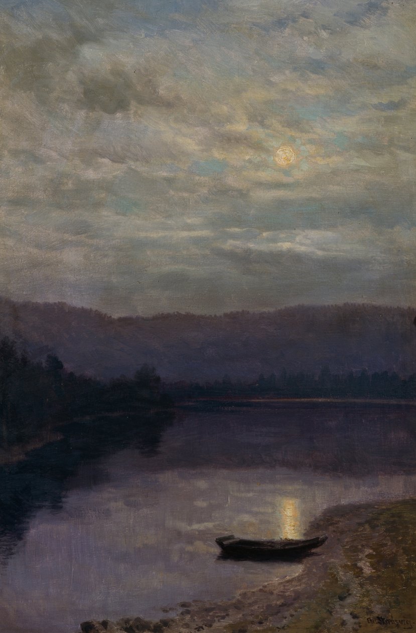 Moon Rise ved Solevatne (olje på lerret) av Christian Eriksen Skredsvig