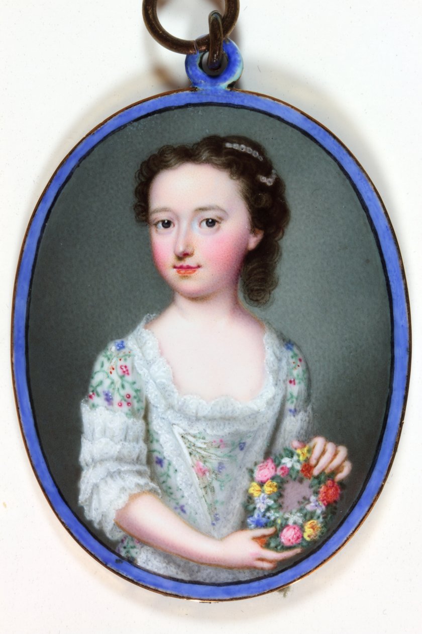 Lady Elizabeth Cavendish Bentinck, senere viscountesse Weymouth og Marchioness of Bath (emalje) av Christian Friedrich Zincke