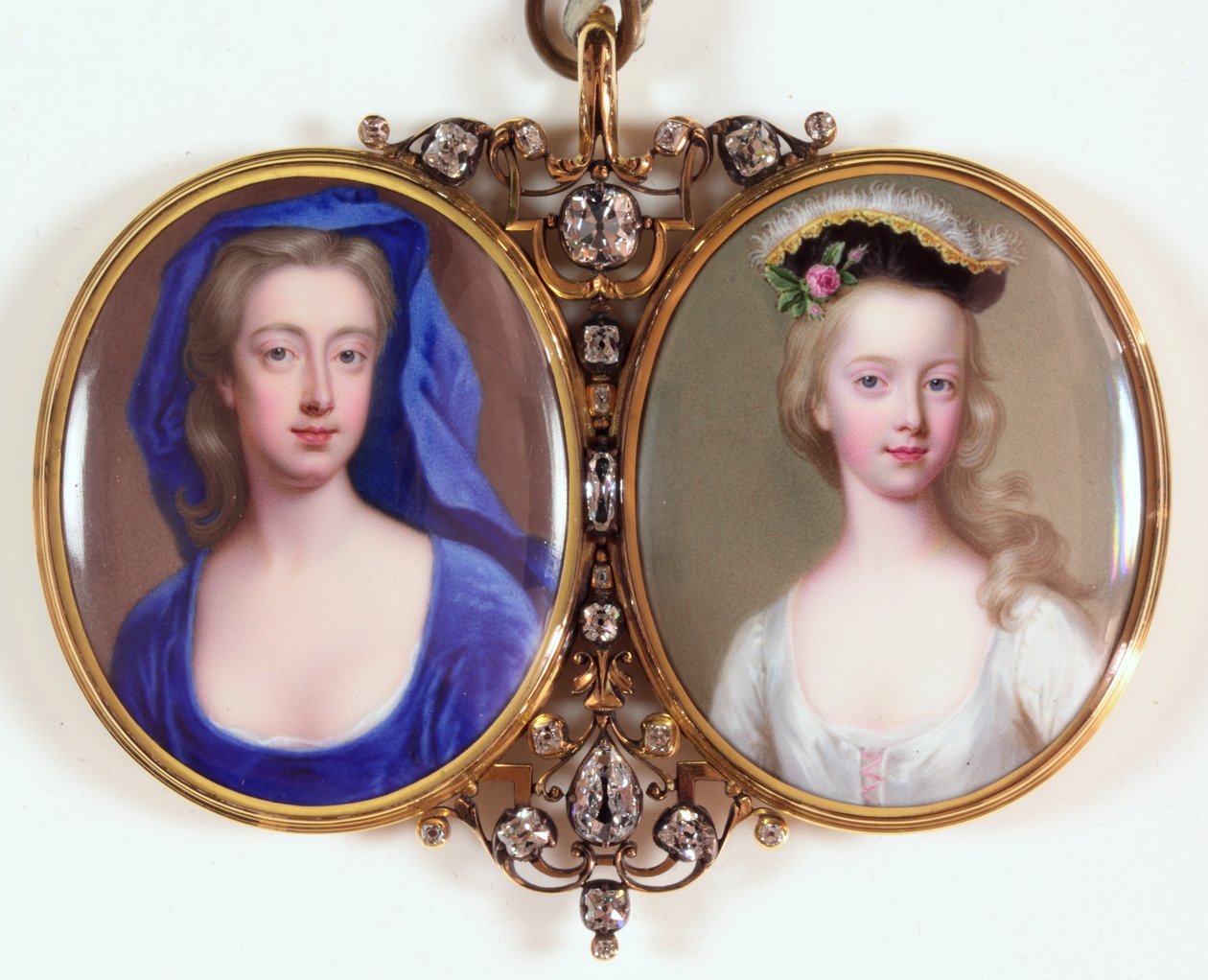 Lady Henrietta Cavendish Holles Harley og datteren Margaret (emalje) (se også 3076141) av Christian Friedrich Zincke