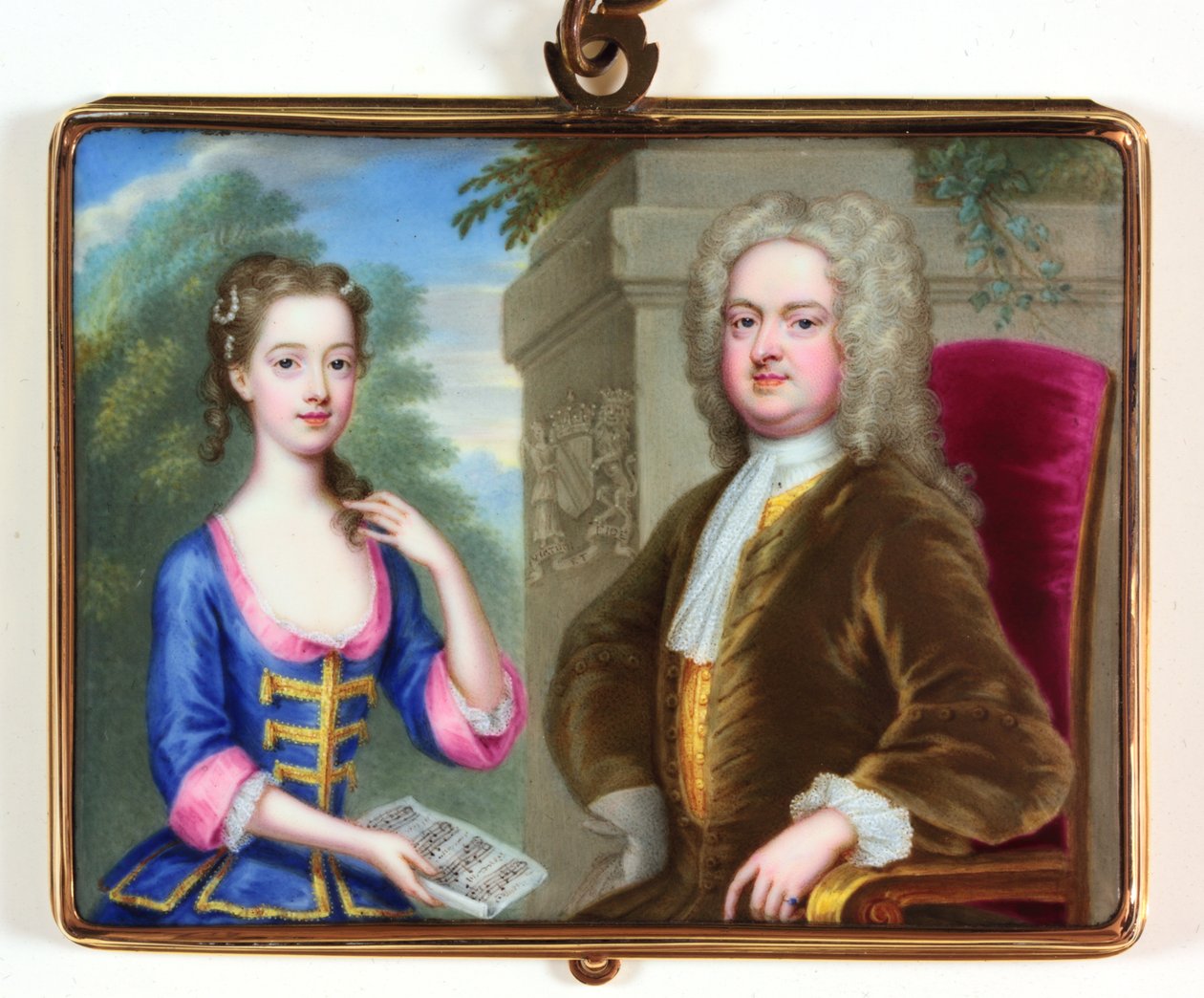 Lady Margaret Cavendish Holles Harley og faren Edward Harley (emalje) av Christian Friedrich Zincke