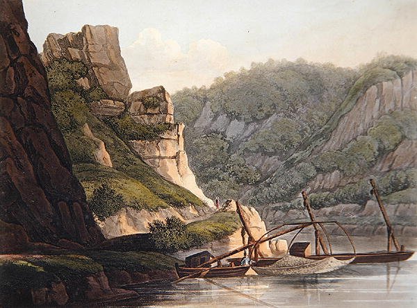 Salmon Fishery at Lurley, gravert av T. Sutherland, fra 