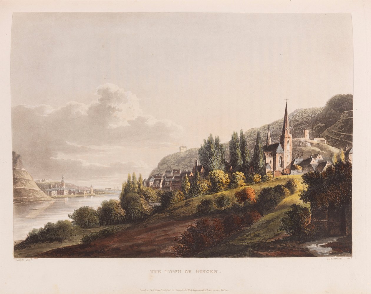 Bingen. Fra: En pittoresk tur langs Rhinen, 1820. av Christian Georg Schütz the Younger