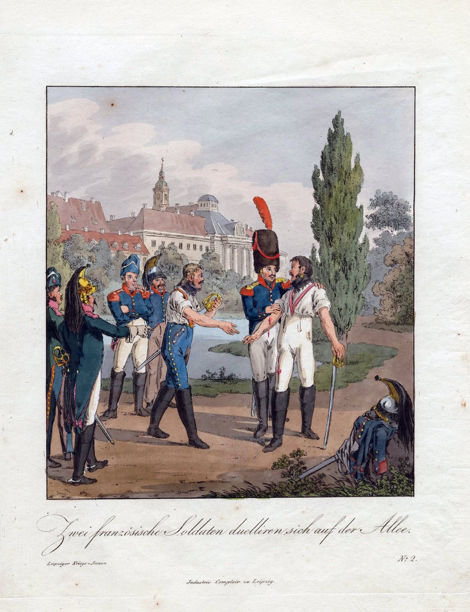 ""duellen av to franske soldater"" Akvarell av Christian Gottfried Heinrich Geissler (1770-1844) 1808 Privat samling av Christian Gottfried Geissler