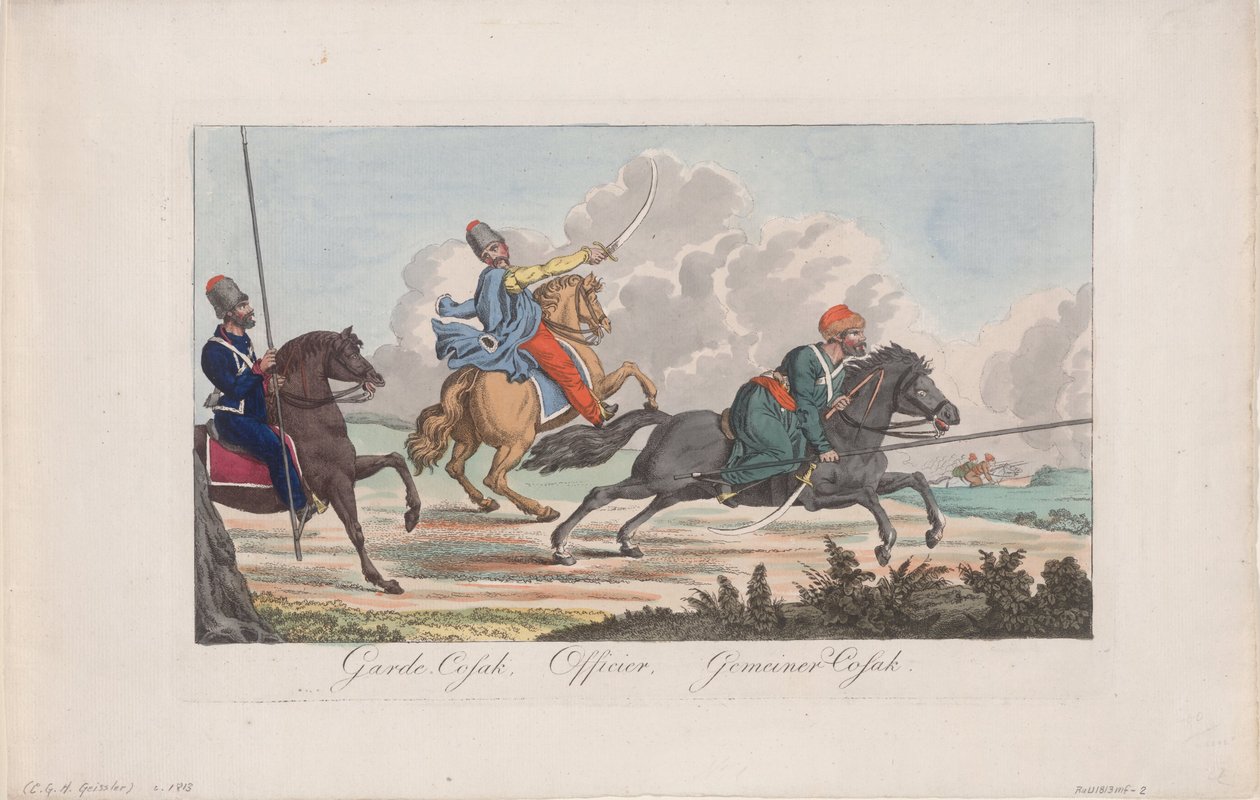 Livvakter kosakk, offiser og kosakk av Christian Gottfried Heinrich Geissler