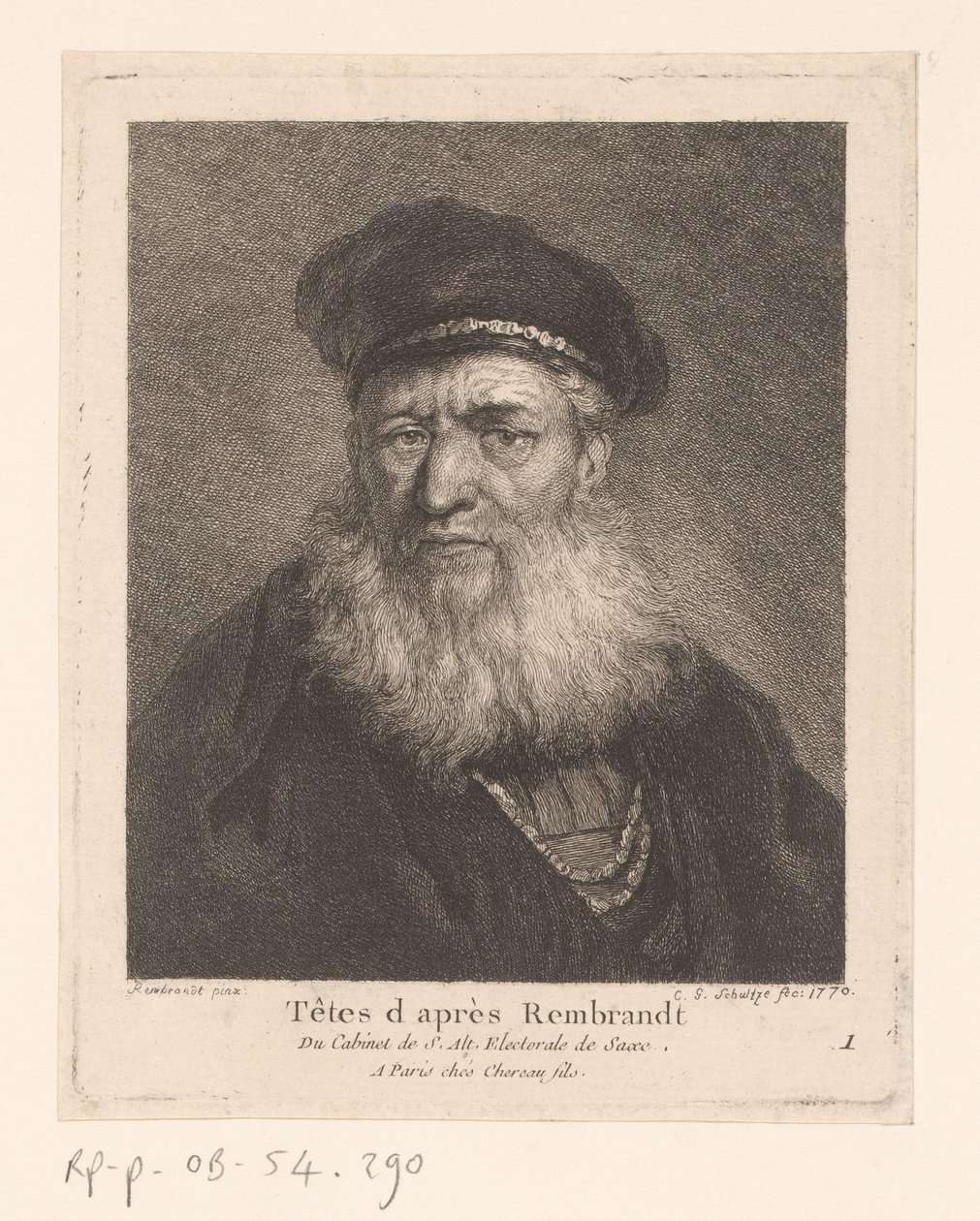 Gammel mann med beret og skjegg People in the Style of Rembrandt (serietittel) av Christian Gottfried Schultze