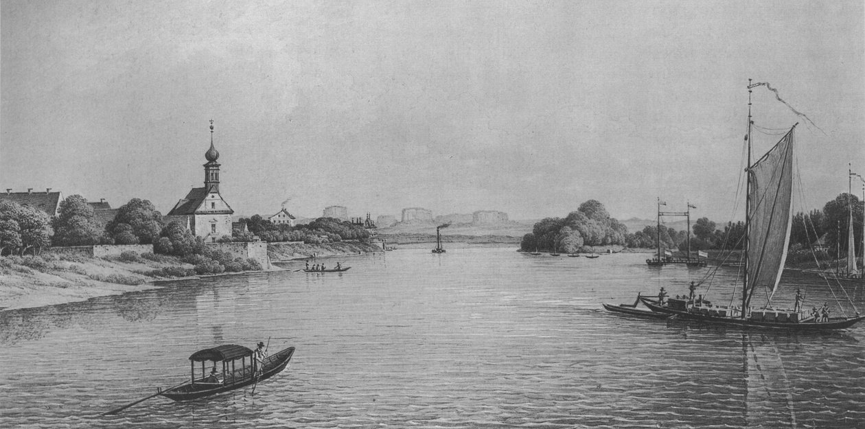 Kirken Maria am Wasser nær Dresden rundt 1850 av Christian Gottlob Hammer