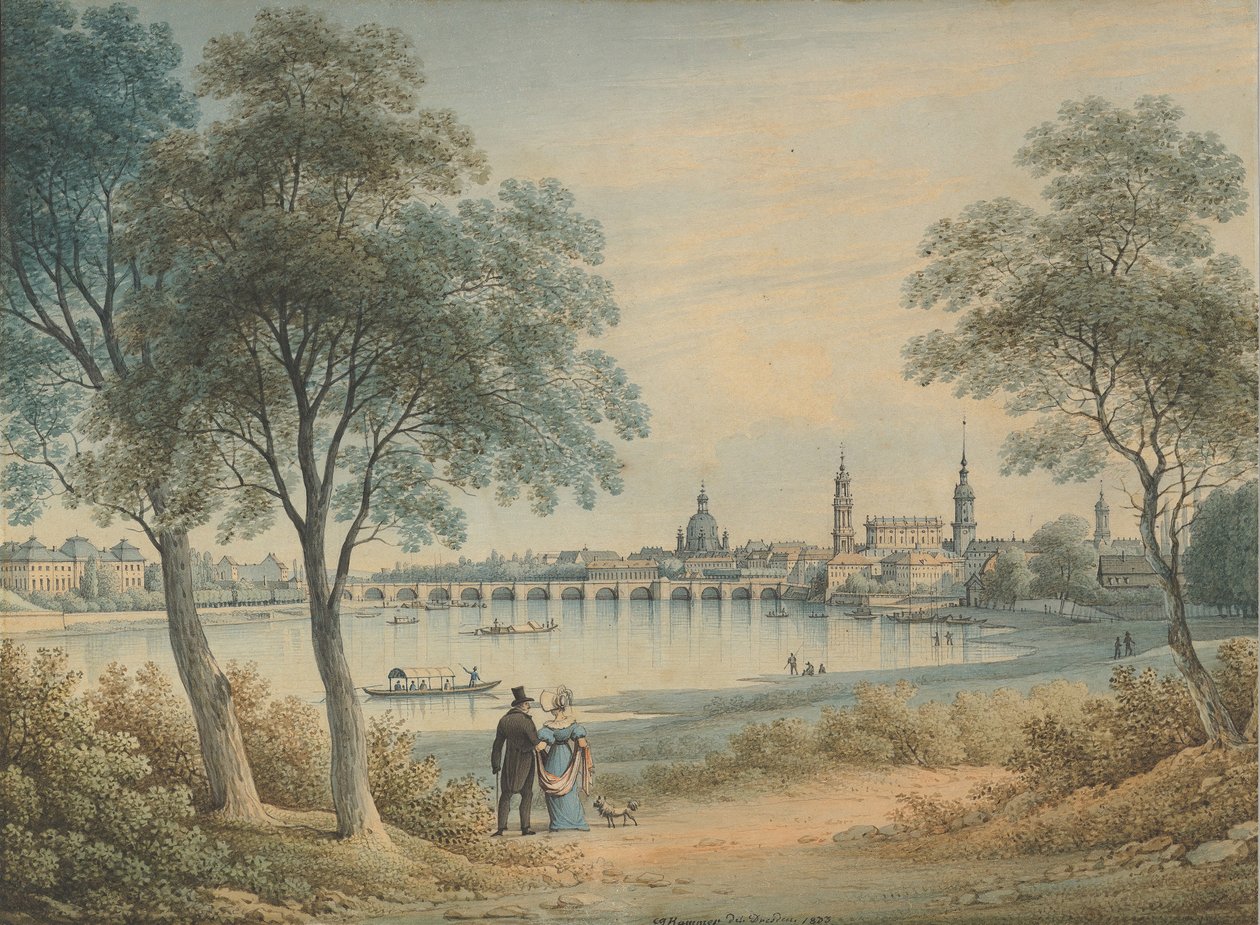 Utsikt over Dresden fra vest, 1833. av Christian Gottlob Hammer