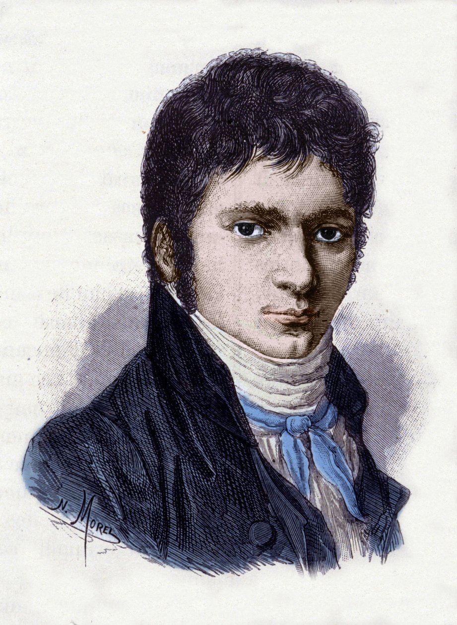 Ludwig van Beethoven (1770-1827), tysk musiker, i 1802. Gravering av Morel fra en miniatyr av Horneman. av Christian Hornemann