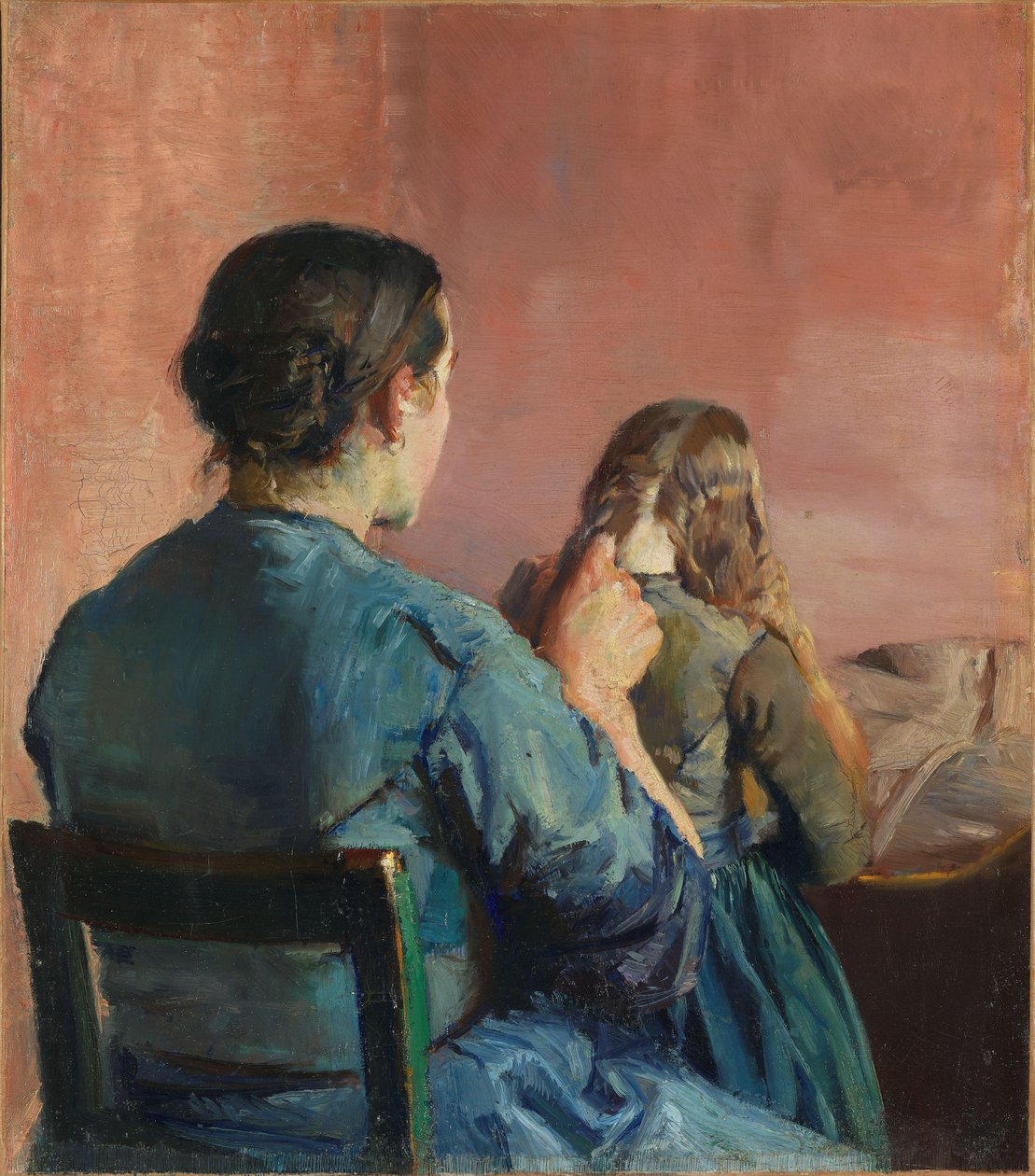 Braiding her Hair, ca. 1888 (olje på lerret) av Christian Krohg