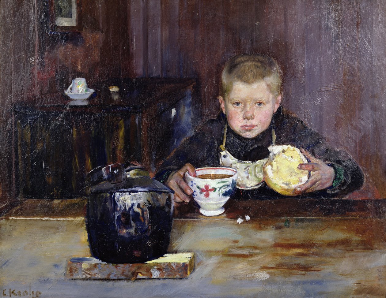 Ærendegutt drikker kaffe av Christian Krohg