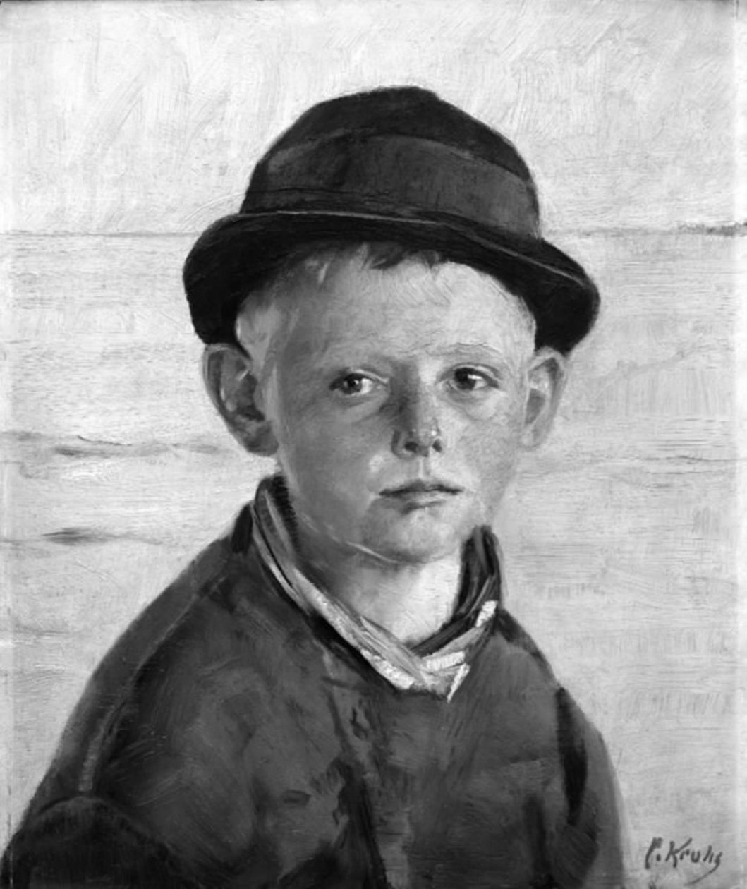 Fiskergutt ved havet, kveldssol av Christian Krohg