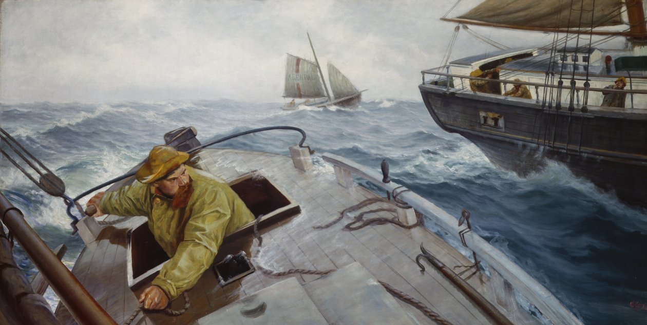 Pilot i røft vær (olje på lerret) av Christian Krohg