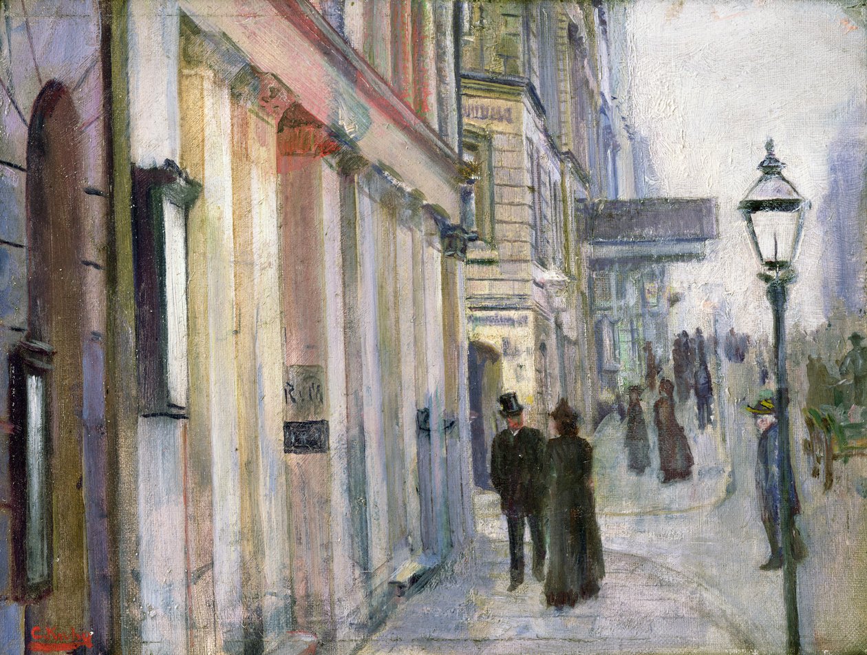 Hjørnet av Karl Johan og Dronningens (Queens) Street (olje på lerret) av Christian Krohg