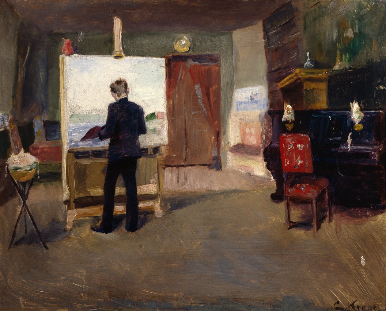 Maleren Nils Hansteen i atelieret av Christian Krohg