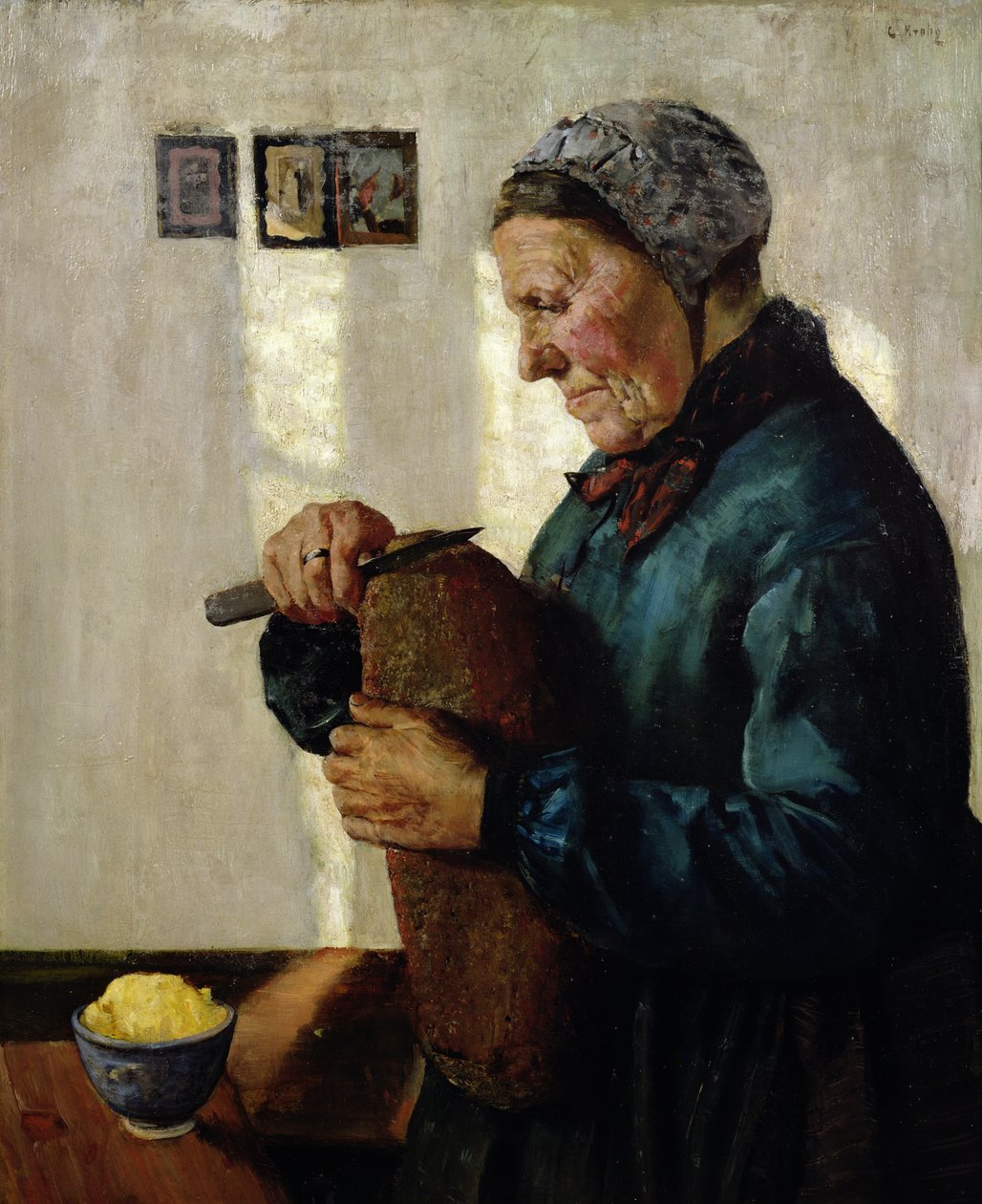 Kvinne skjærer brød av Christian Krohg