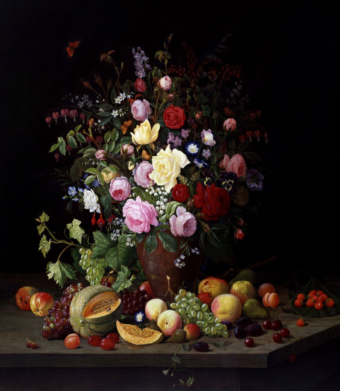 Stilleben av blomster og frukt. Maleri av Christian Mollback (1853–1921). Privat samling. av Christian Mollback