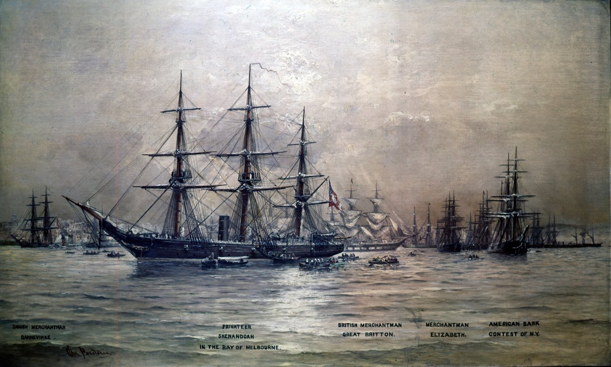 De konfødererte staters krysser Shenandoah i havnen i Melbourne, Australia, 1865, ca. 1865 av Christian Poulsen
