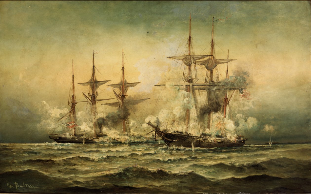 Kearsarge og Alabama utenfor Cherbourg havn i Frankrike, 19. juni 1864, ca. 1870 av Christian Poulsen