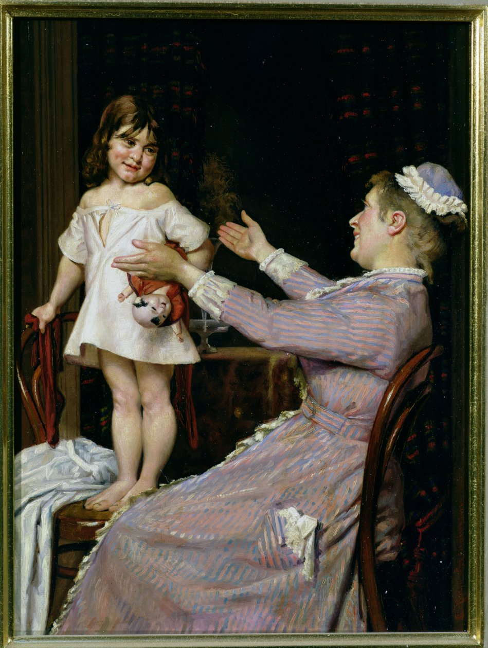 Liten jente med en dukke og sykepleieren hennes, 1896 av Christian Pram Henningsen