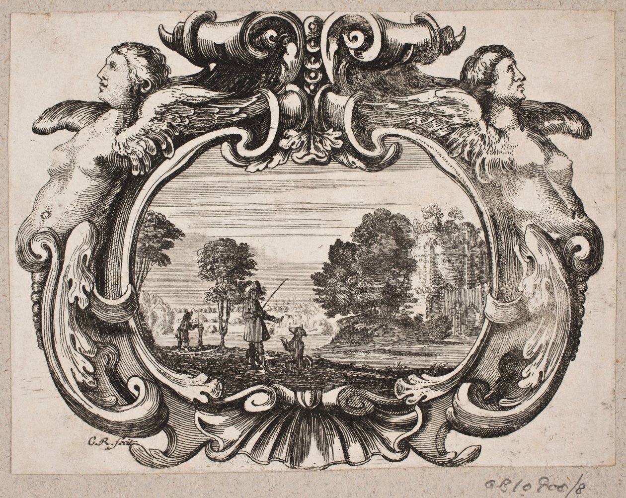 Emblem med mann som lærer en hundekunstner av Christian Rothgiesser