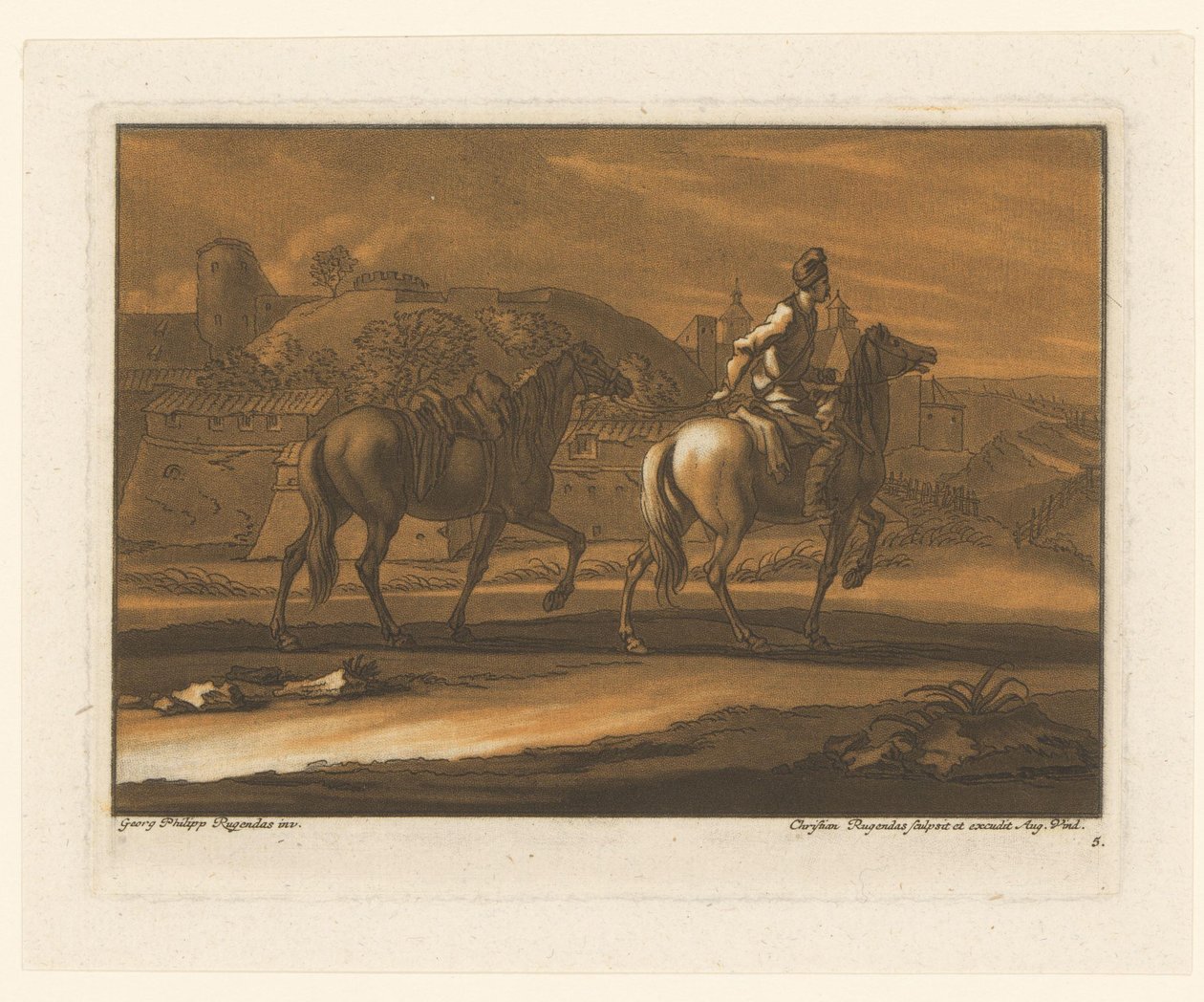 Rytter leder en hest Ryttere, hester og kamper (serietittel) av Christian Rugendas
