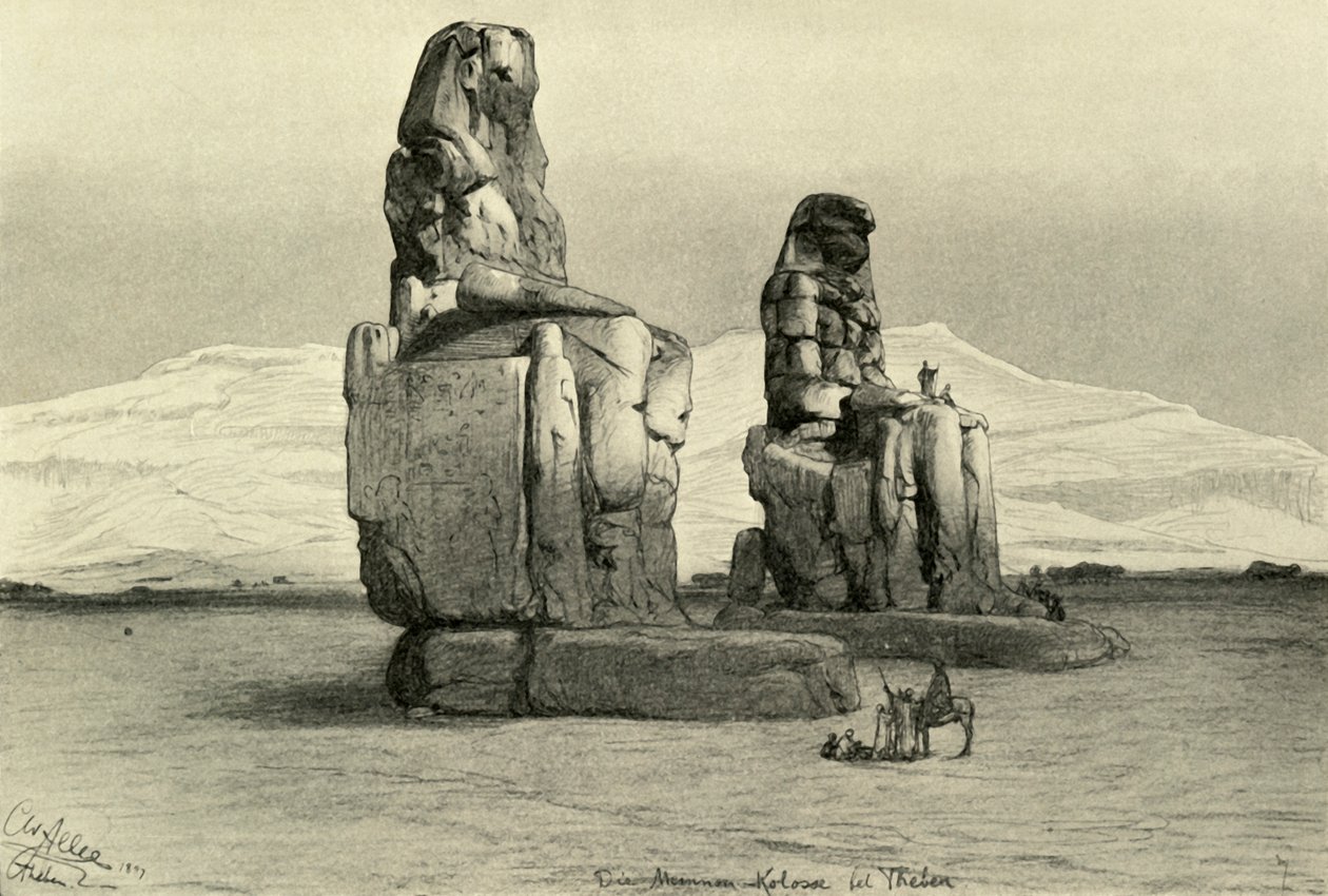 Kolosser av Memnon ved Theben, Egypt, 1898. av Christian Wilhelm Allers