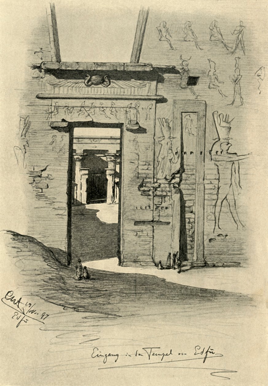 Inngang til tempelet i Edfu, Egypt, 1898. av Christian Wilhelm Allers