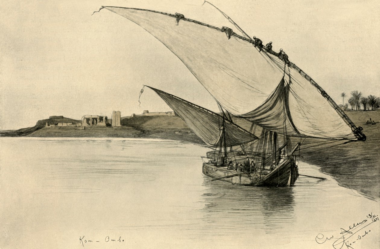 Felucca på Nilen ved Kom Ombo, Egypt, 1898. av Christian Wilhelm Allers
