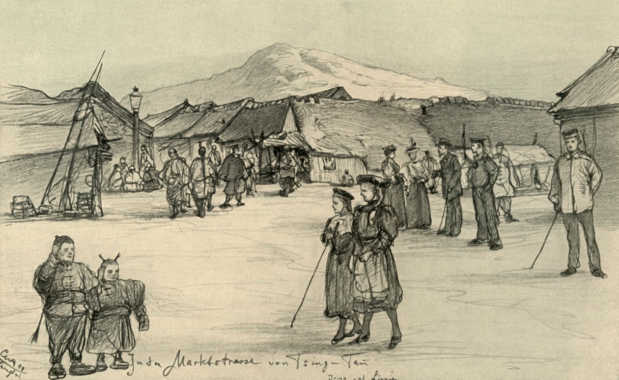Weeping Market, Tsingtao, Kina, 1898. av Christian Wilhelm Allers