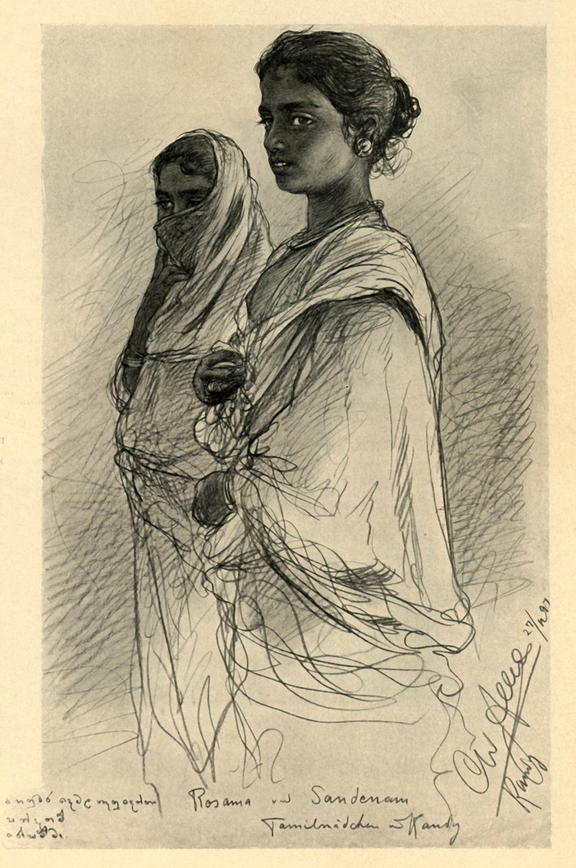 Rosama og Sandenam, tamilske jenter, Kandy, Ceylon, 1898. av Christian Wilhelm Allers