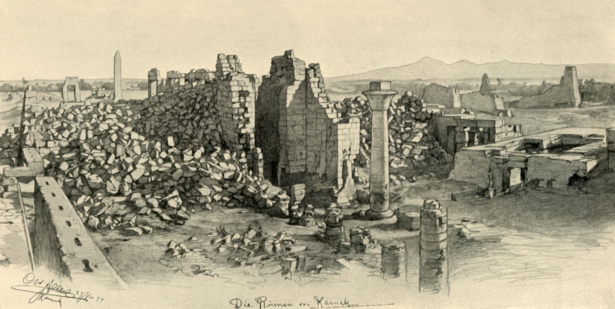 Ødelagte templer i Karnak, Egypt, 1898. av Christian Wilhelm Allers