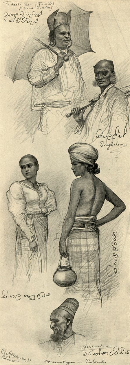 Studier av mennesker, Colombo, Ceylon, 1898. av Christian Wilhelm Allers