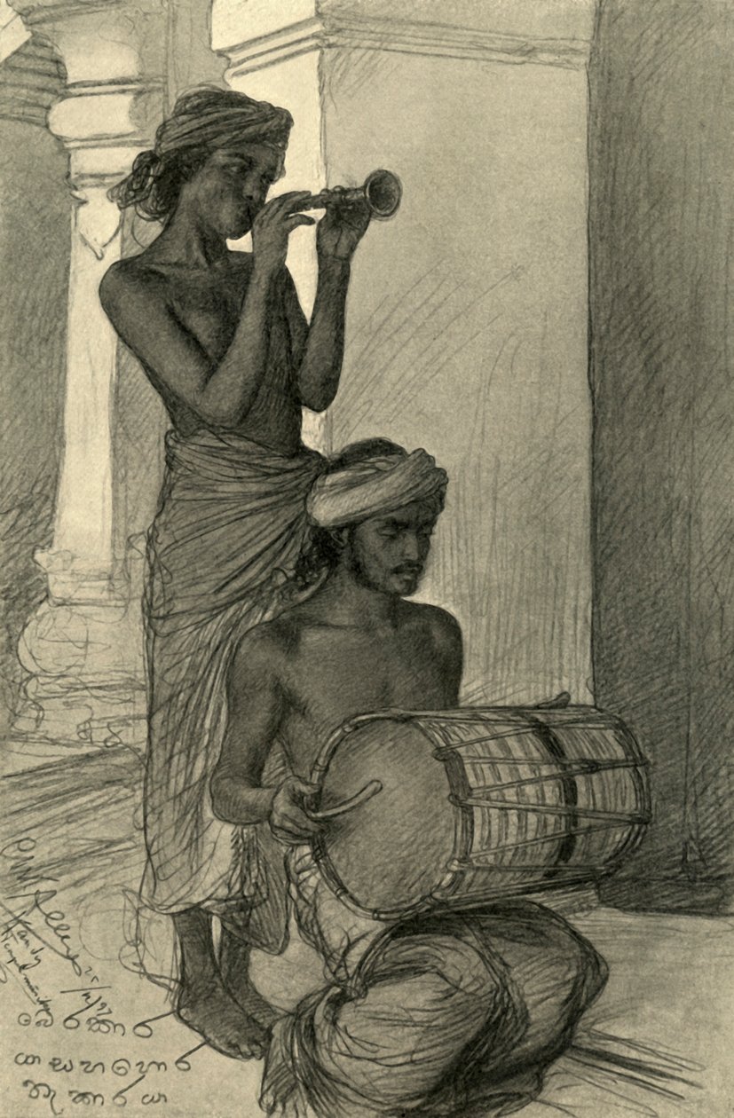 Tempelmusikere, Kandy, Ceylon, 1898. av Christian Wilhelm Allers