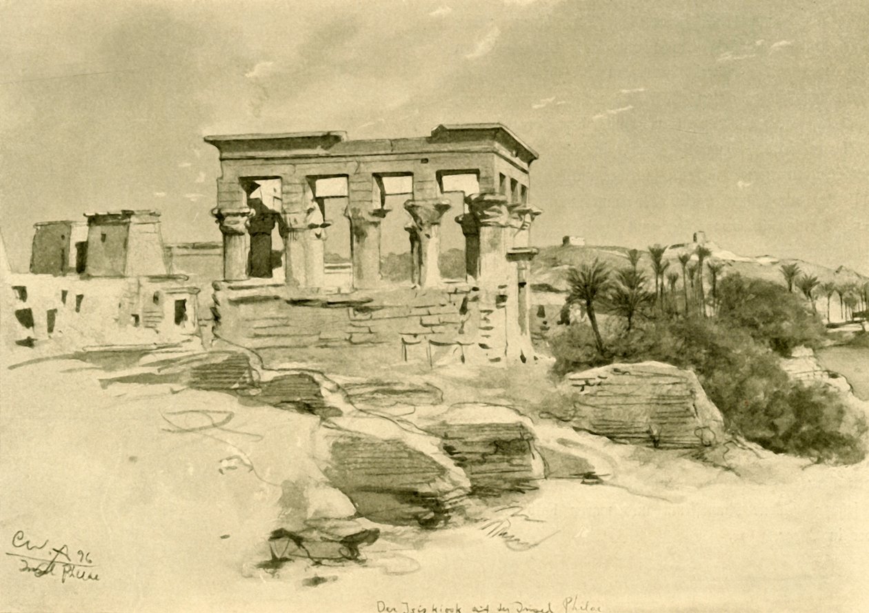 Isis-tempelet og Trajans kiosk på øya Philae, Egypt, 1898. av Christian Wilhelm Allers